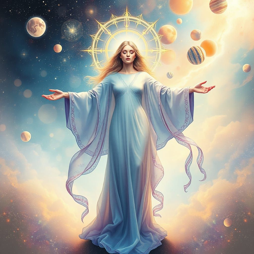 Mystical Goddess Amidst Celestial Dreamscape