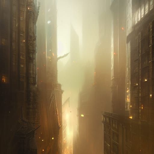 Hyperdetailed Cityscape Balcony View in Dark Fantasy Style