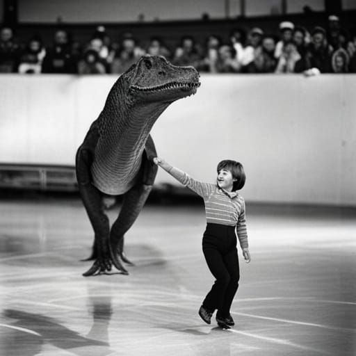 Dorothy Hamill Ice Skating with Diplodocus
