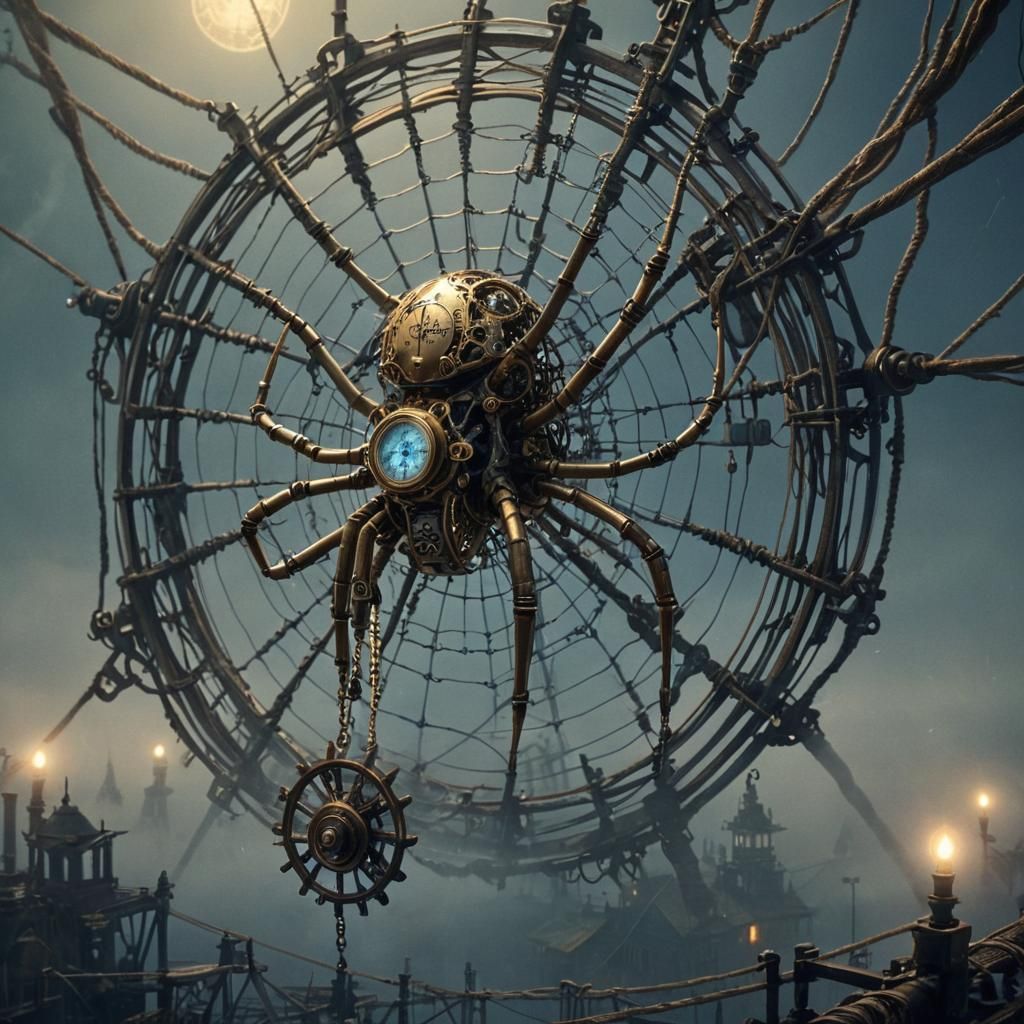 Steampunk Clockwork Spider on Telegraph Web