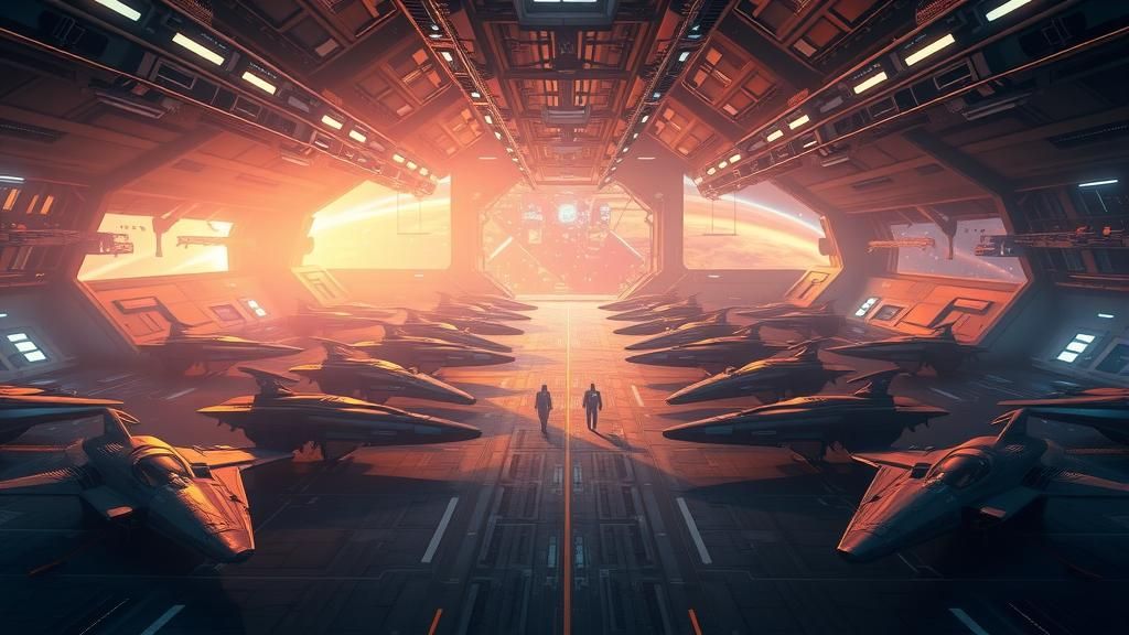 Space Station Hangar in Cel-Shaded Sci-Fi Style