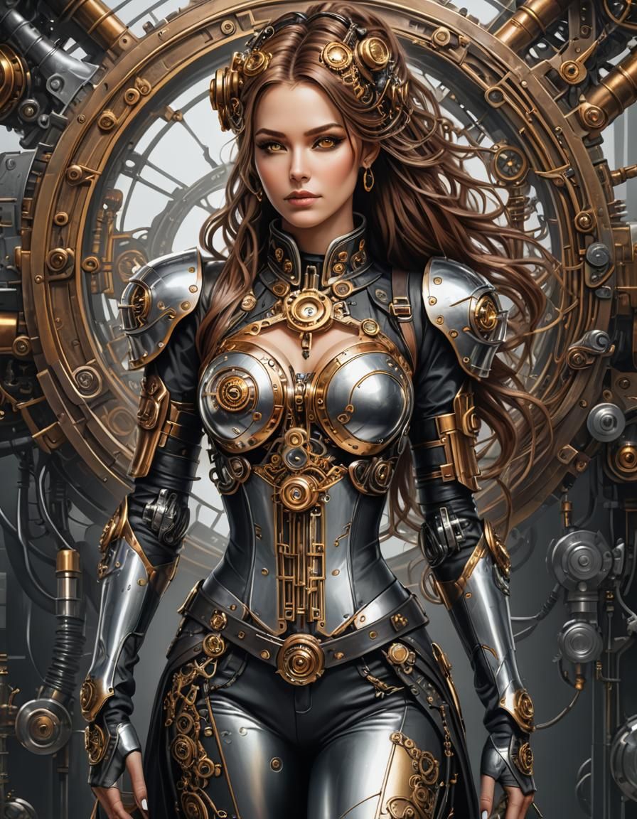 Steampunk Beauty with Cybernetic Implants in Chrome