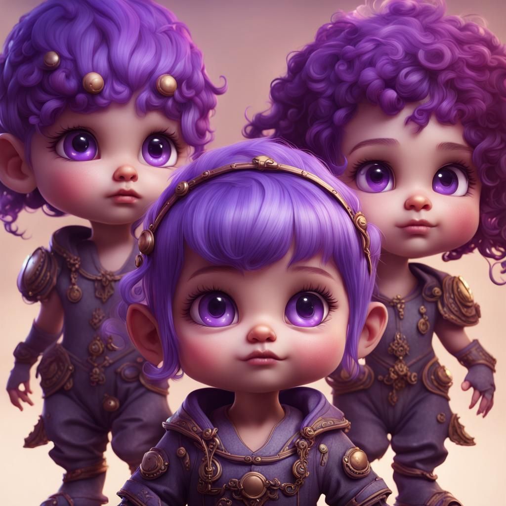 Fantastical Babies with Purple Eyes, Detailed Matte Painting