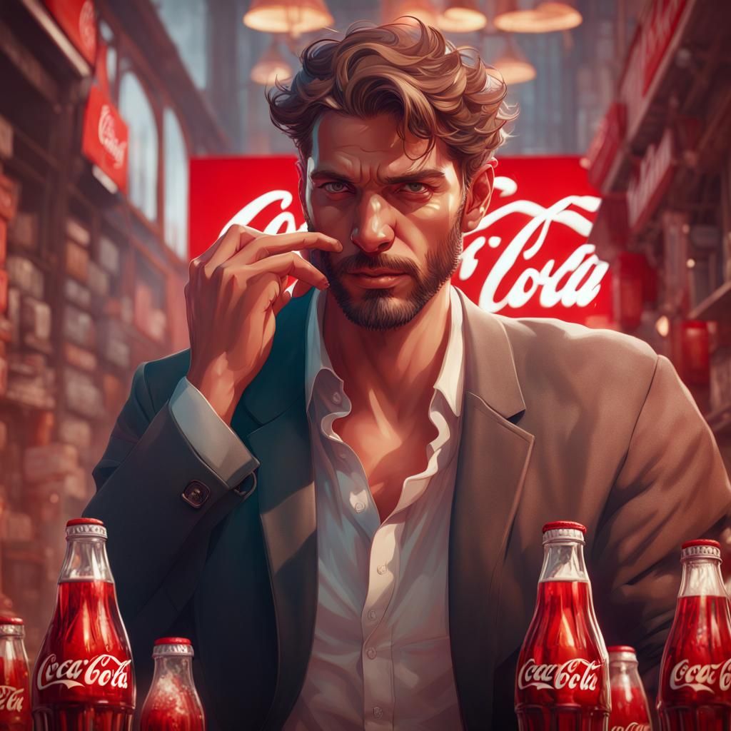 Coca-Cola Ad: Hyperdetailed Portrait in Art Nouveau Style