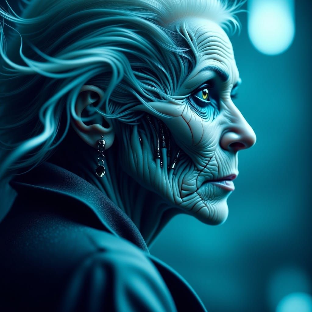 Cybernetic Woman: A Close-Up Horror Portrait