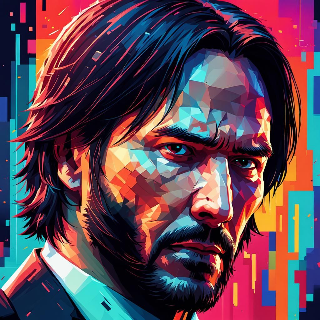 Pixelated John Wick Hyperrealistic Video Game Art