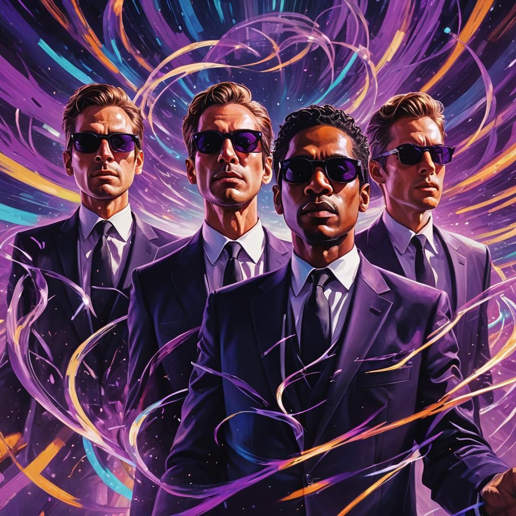 Men in Black Floating in Hyperspace Vortex