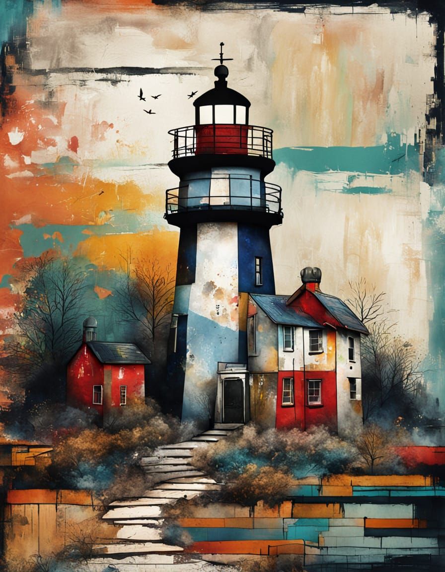 Fairytale Lighthouse in Distressed Tactile Abstraction