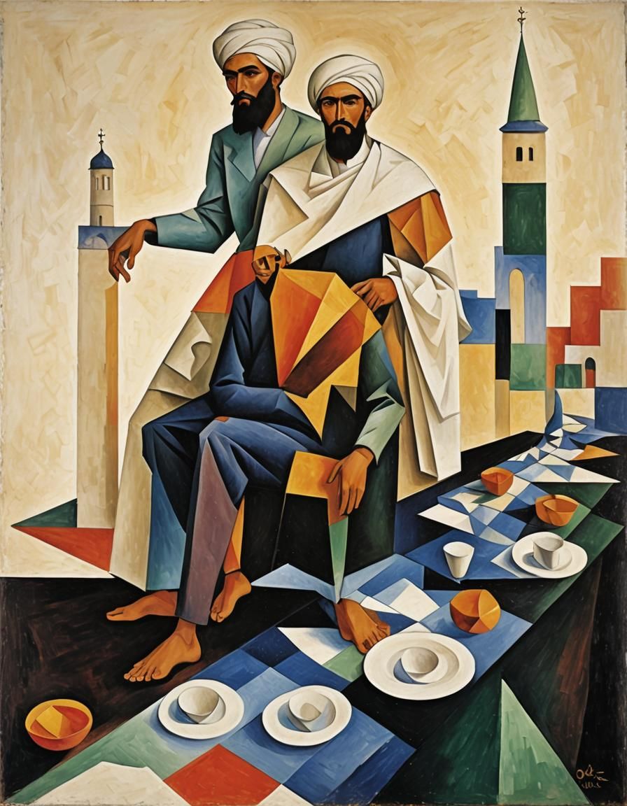 Abstract Cubist Muslim Boys in Geometric Art Style