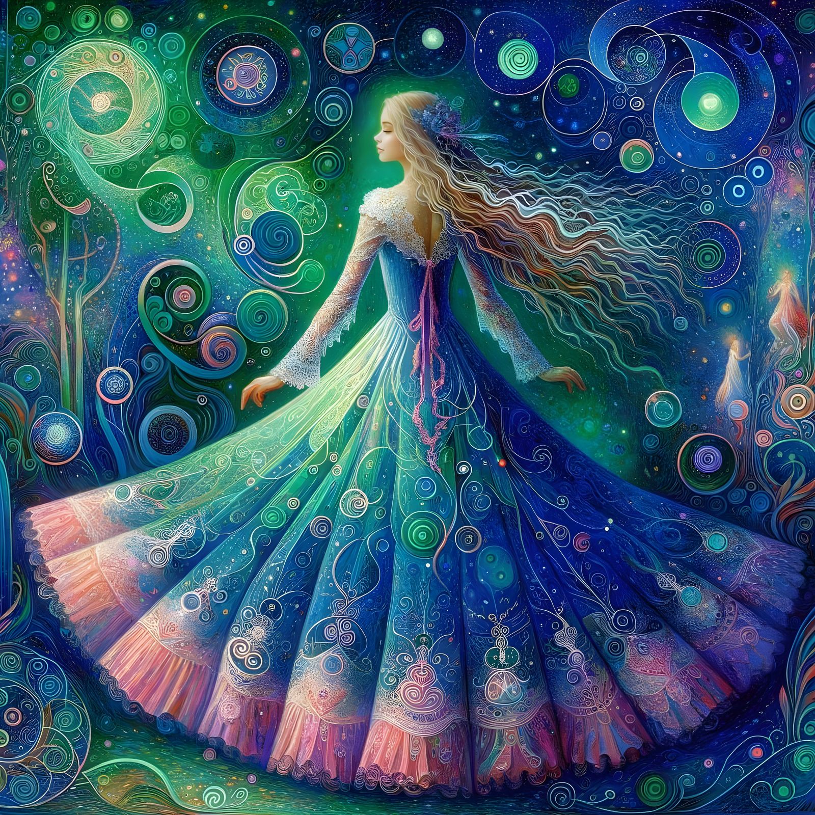 Dream Guardian Girl in Post-Impressionist Style