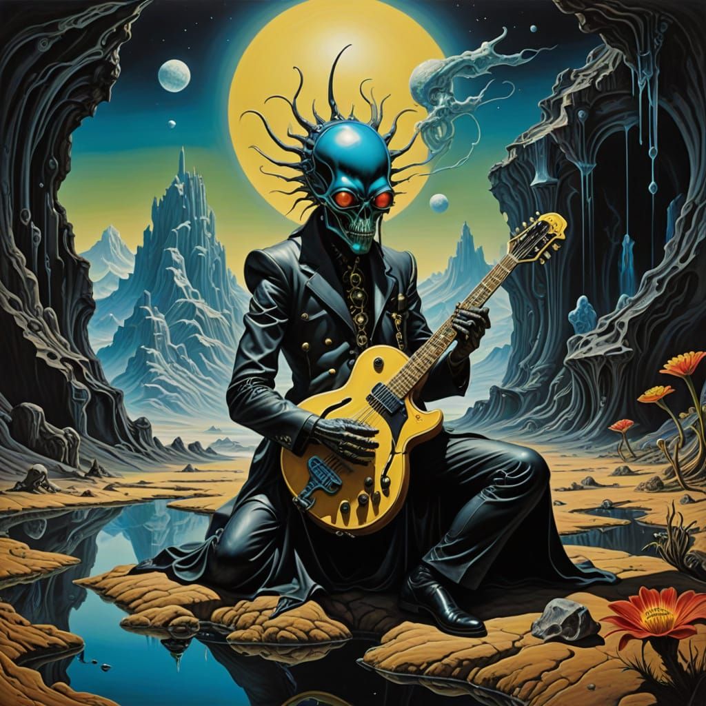 Surreal Electric Guitar with Alien Landscape