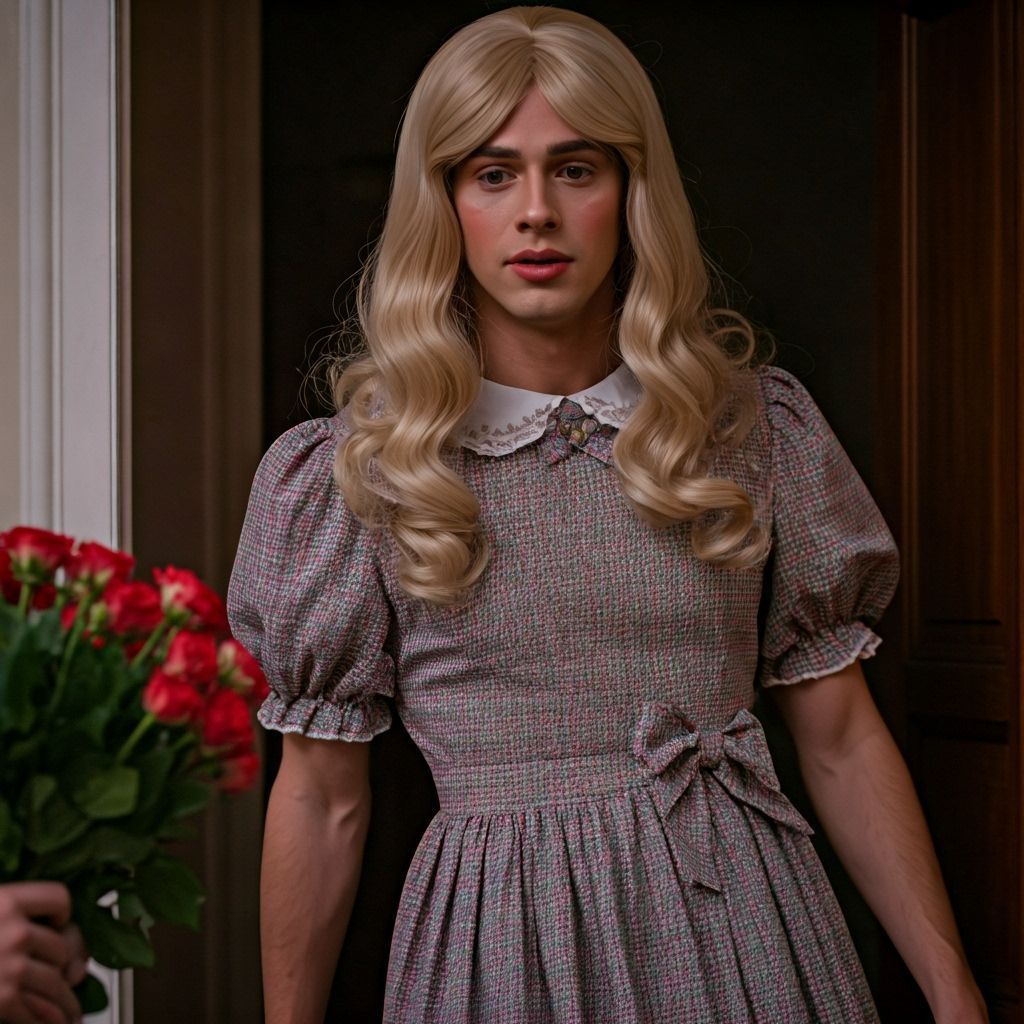 Shy 1990s Crossdresser Receives Flowers at Door