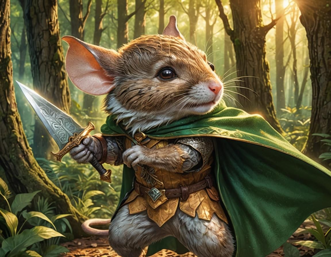 Brave Mouse Knight in Forest: Fantasy Illustration
