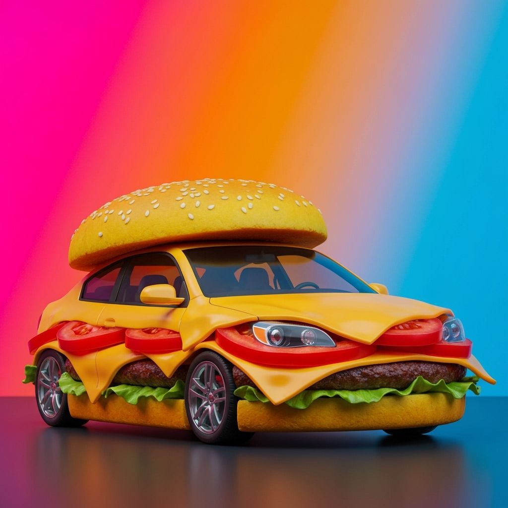 Cheeseburger Car: Hyperrealistic Splash Art Concept