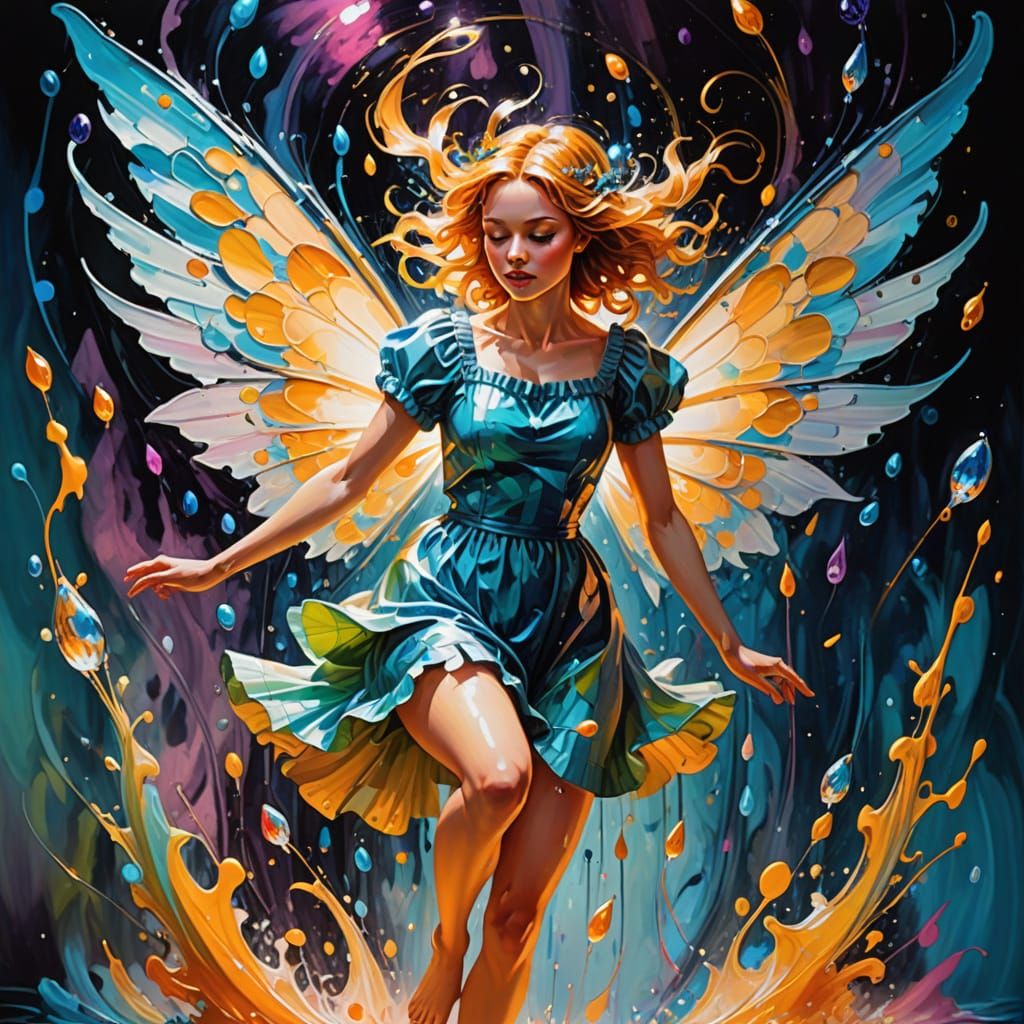 Whimsical Gingham Fairy in Vibrant Lava Lamp Style