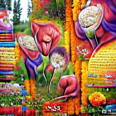 Colorful Detailed Painting Among the Flowers