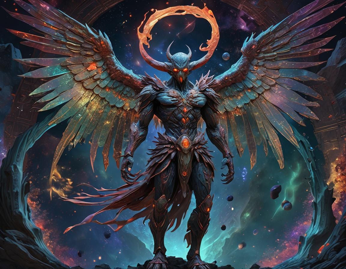 Winged Blood Golem in Astral Cosmic Illustration