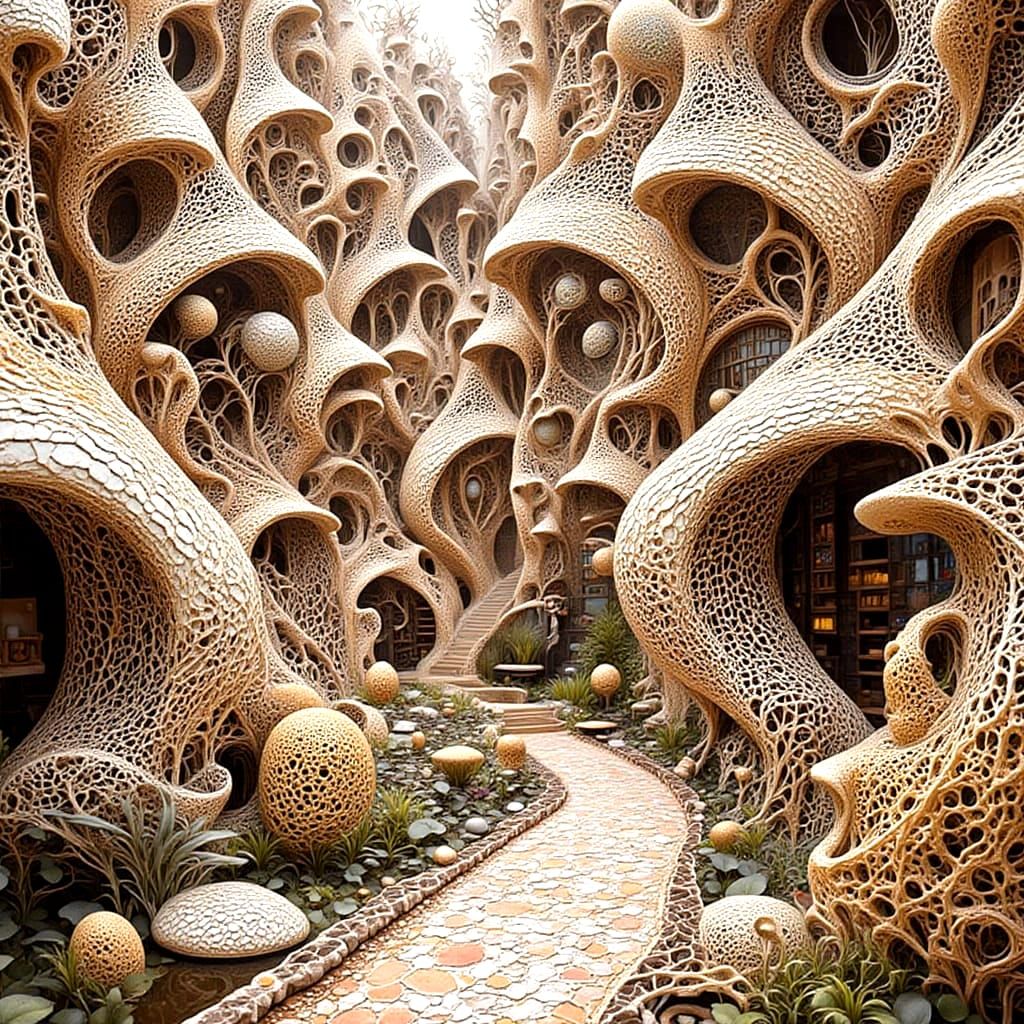 Abstract Art Studio Patio with Intricate Sculptures