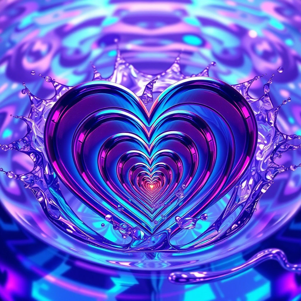 Nested Electric Hearts with Turquoise Water Splash