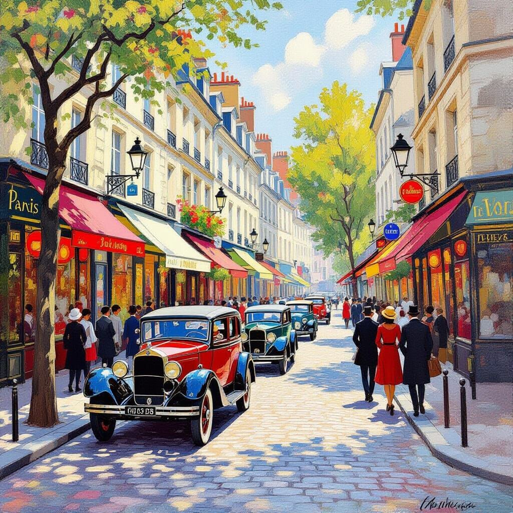 1925 Parisian Street Scene in Art Deco Style