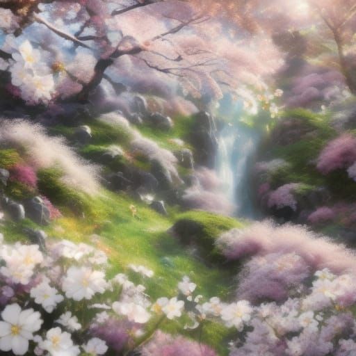 Serene Cherry Blossom Scene in Vibrant Anime Art Style