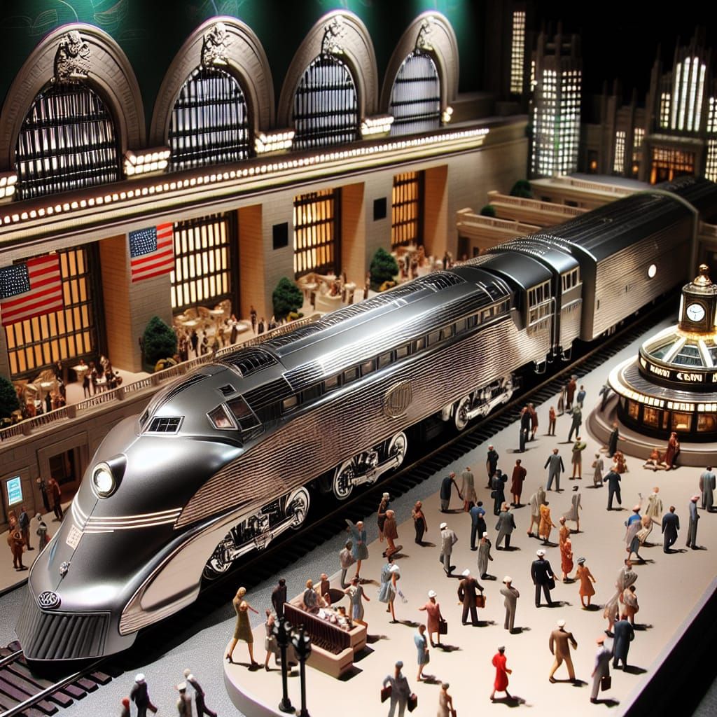 Art Deco Grand Central Station with Streamline Locomotive