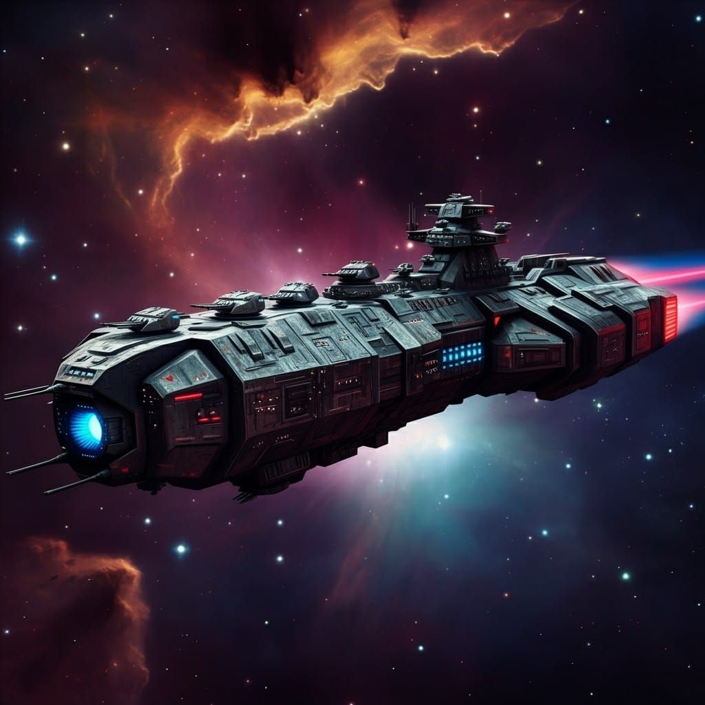 Heavily Armed Space Warship in Stylized Futurism