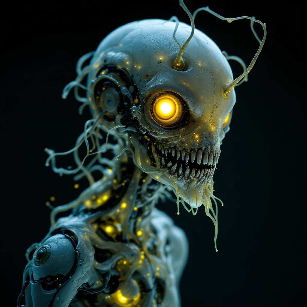 Bioluminescent Humanoid Figure with Glowing Veins