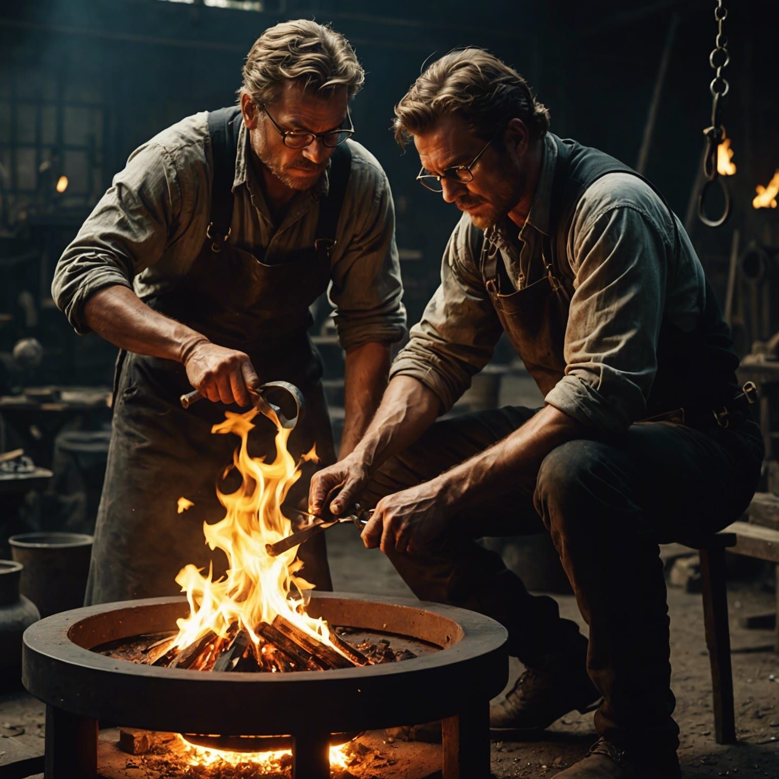 Blacksmith and Apprentice Forging Ring of Fire