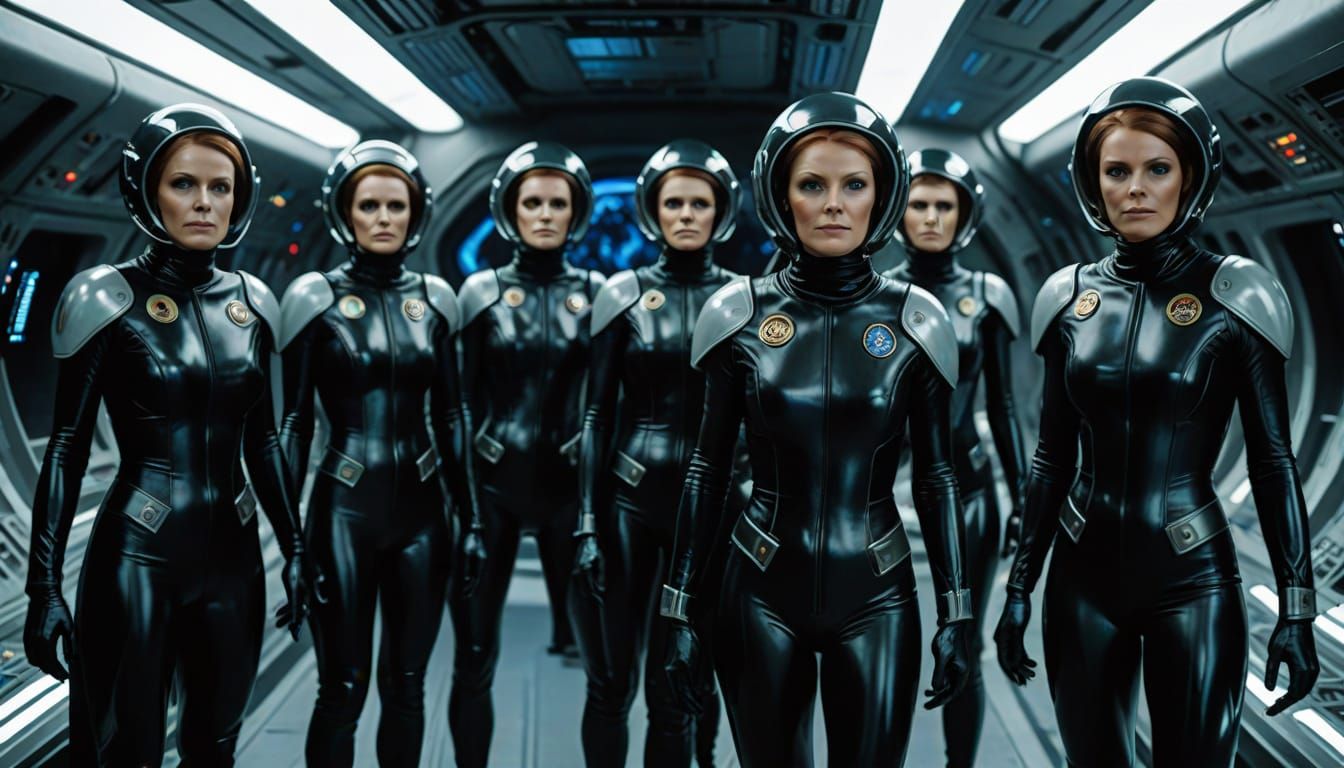 Alien Space Crew in Latex Attire Prepare for Wormhole Missio...