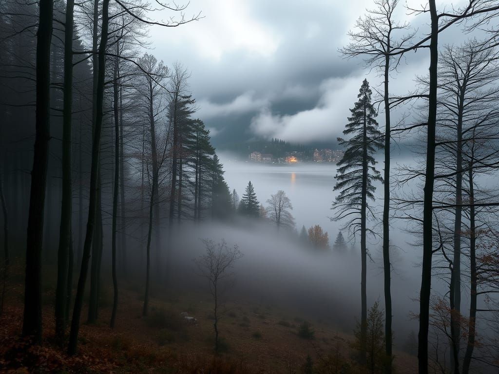 Misty Alpine Forest at Sunrise in Autumn