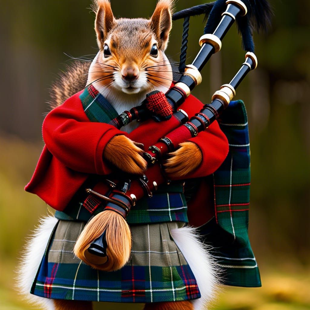 Scottish bagpipe-playing red squirrel