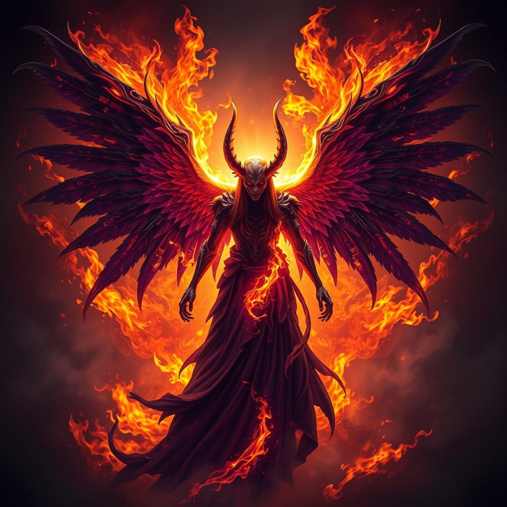 Dark Fantasy Angel of Death with Fiery Wings
