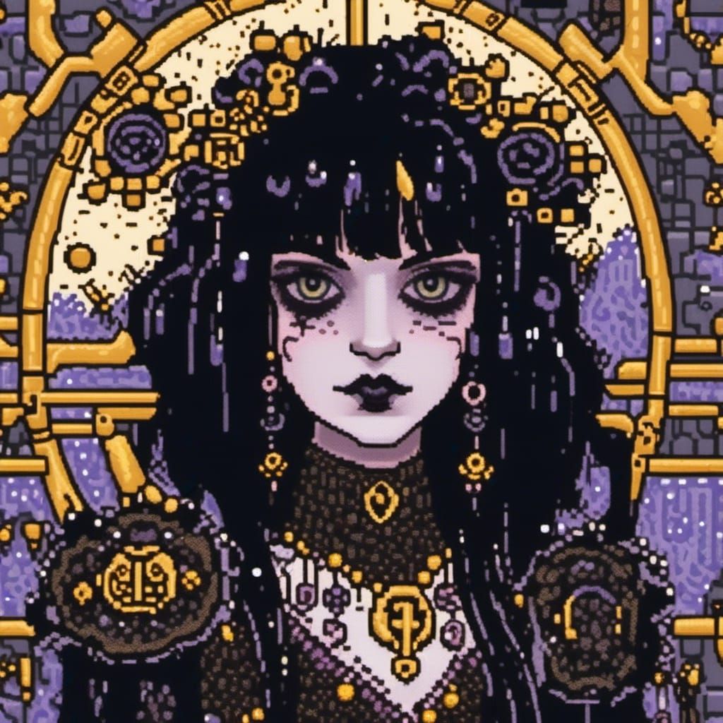 Pixel Art Goth Girl Close-Up in 8-bit Style