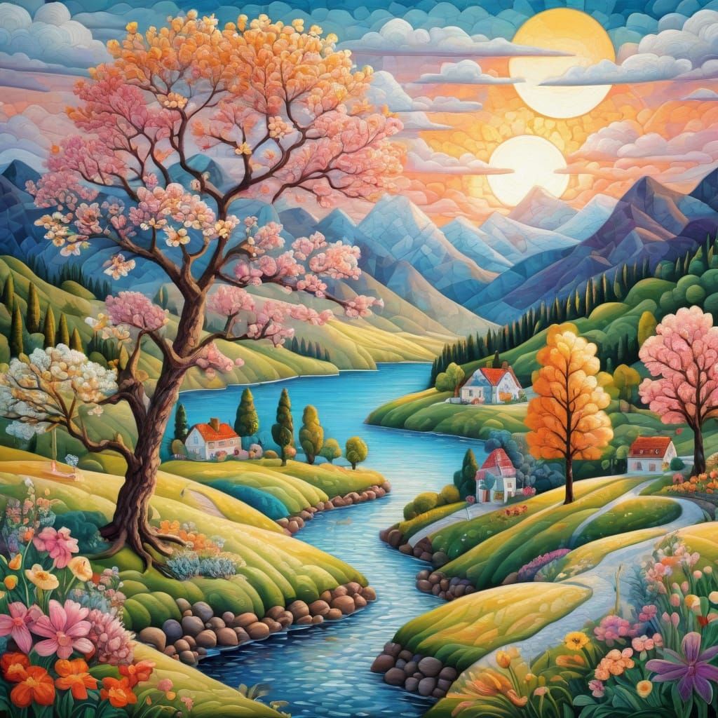 Gingham Paradise in Impressionist Oil Painting Style
