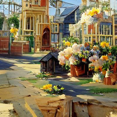 Sunny Victorian Town in Oil Painting Style