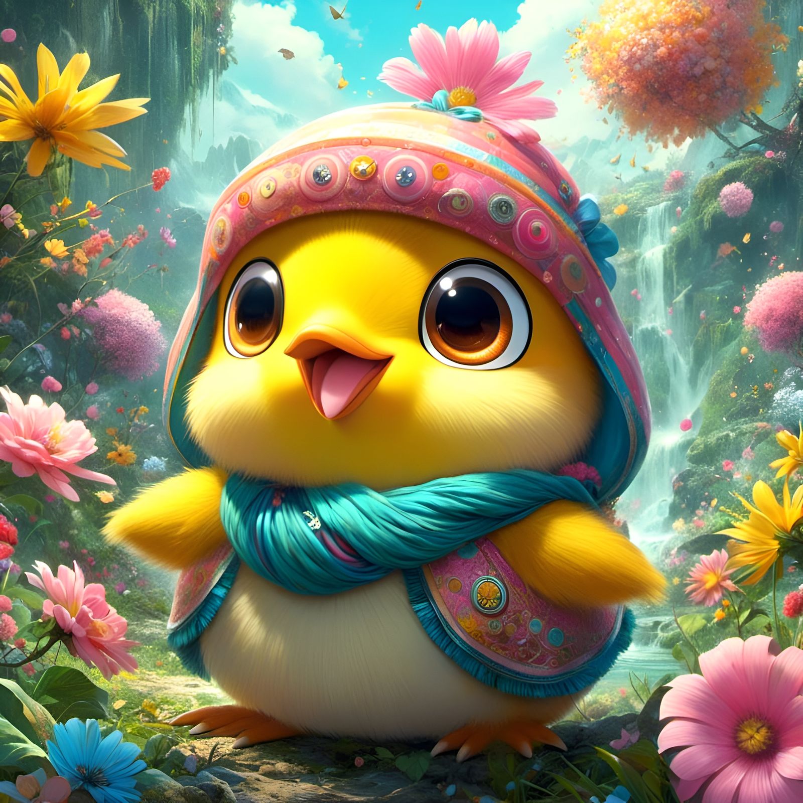 Cute Psyduck Pokemon in Digital Art Style