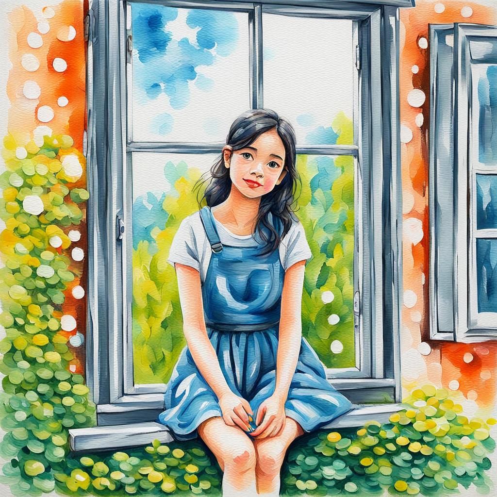 Girl in Park, Impasto Oil Painting Style