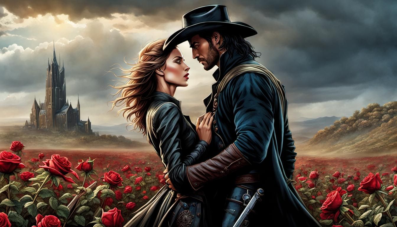 Gunslinger Romance at the Dark Tower: Fantasy Illustration