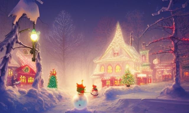 Whimsical Christmas Candyland Village in Winter