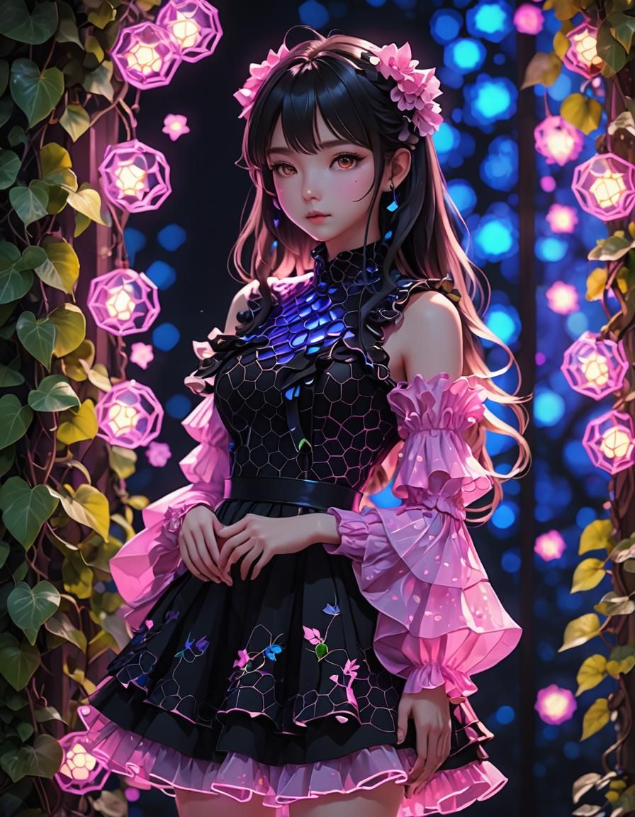 Pink Ruffle Dress in Neon UV Black Light