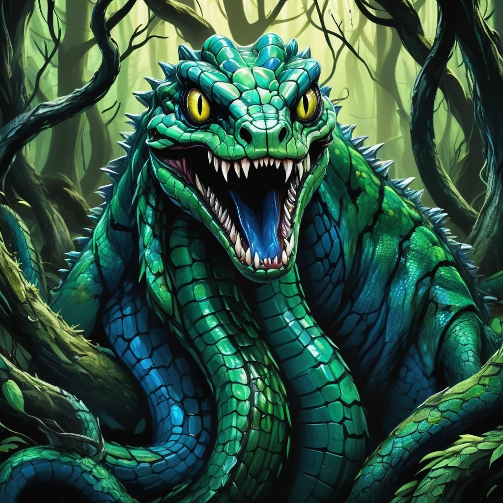 Great Mimic Snake in Swampy Forest: Digital Art
