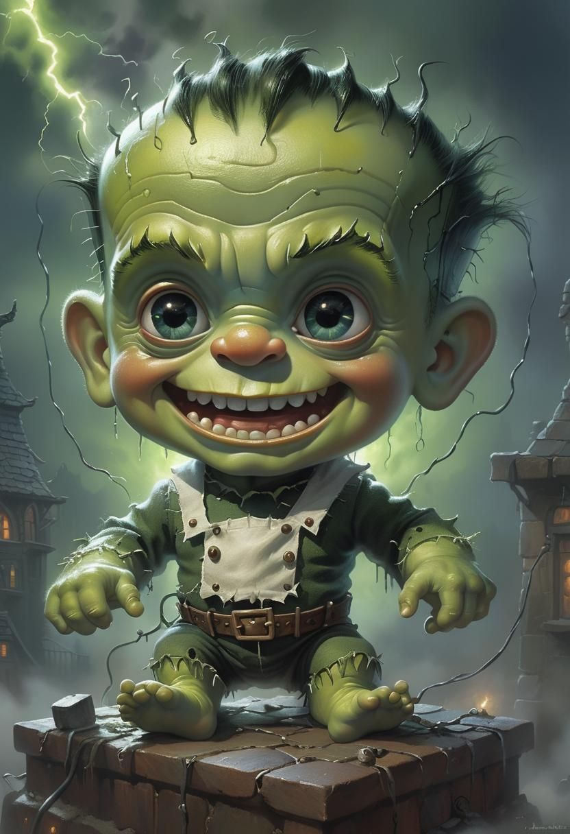 Adorable Frankenstein Baby in Ethereal Fantasy Style