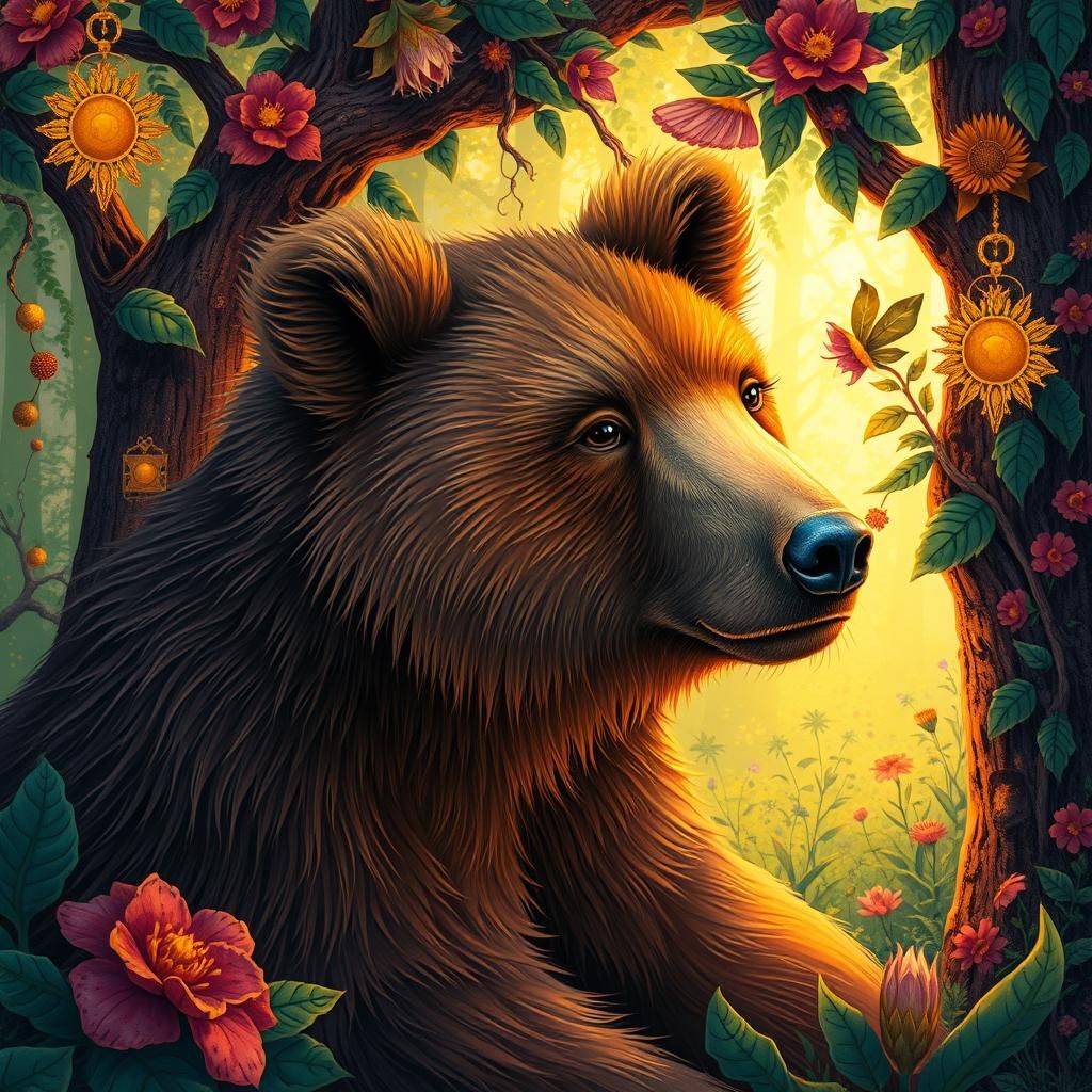 Brown Bear in Enchanted Forest, Digital Rendering