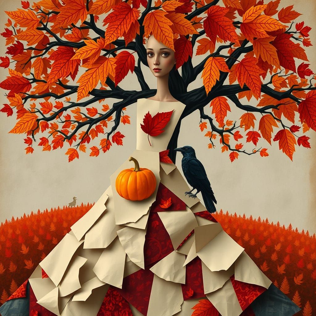 Cubist Autumn Paper Dress Art