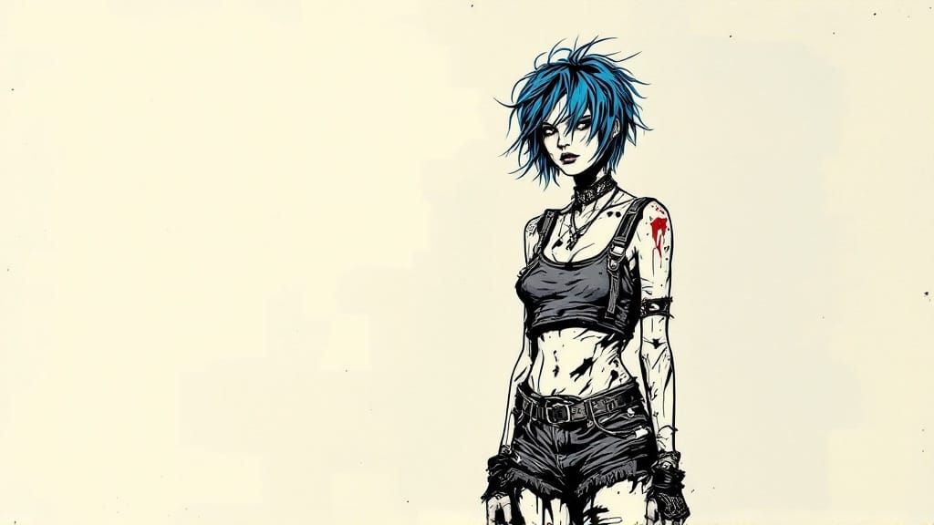 Rebellious Blue-Haired Youth in a Punk Aesthetic