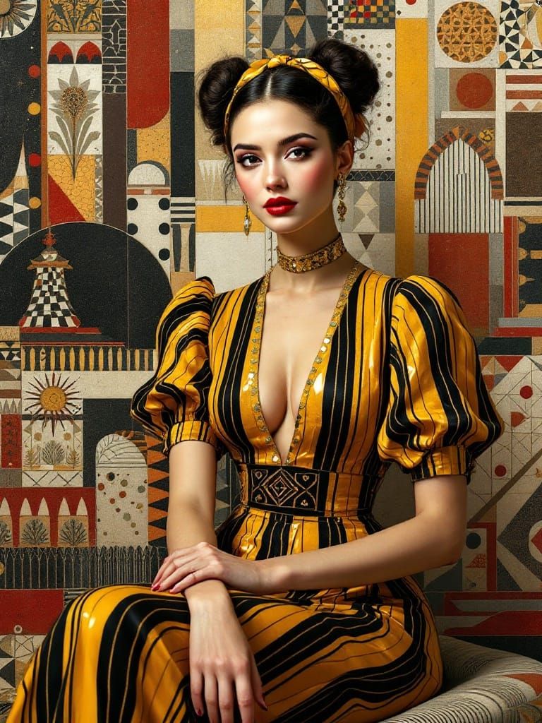 Eastern European Goddess in Cubist Tapestry