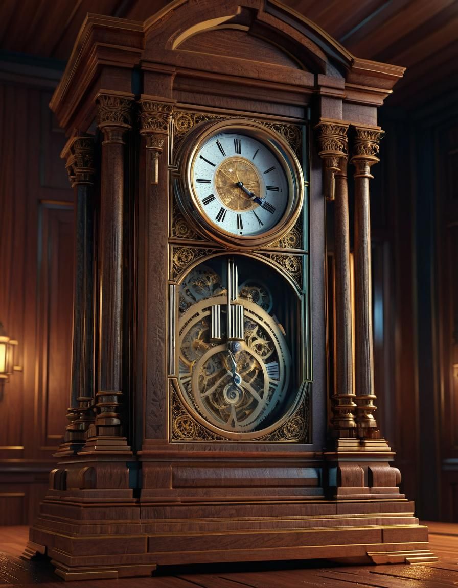 Futuristic Grandfather Clock with Intricate Sci-Fi Details