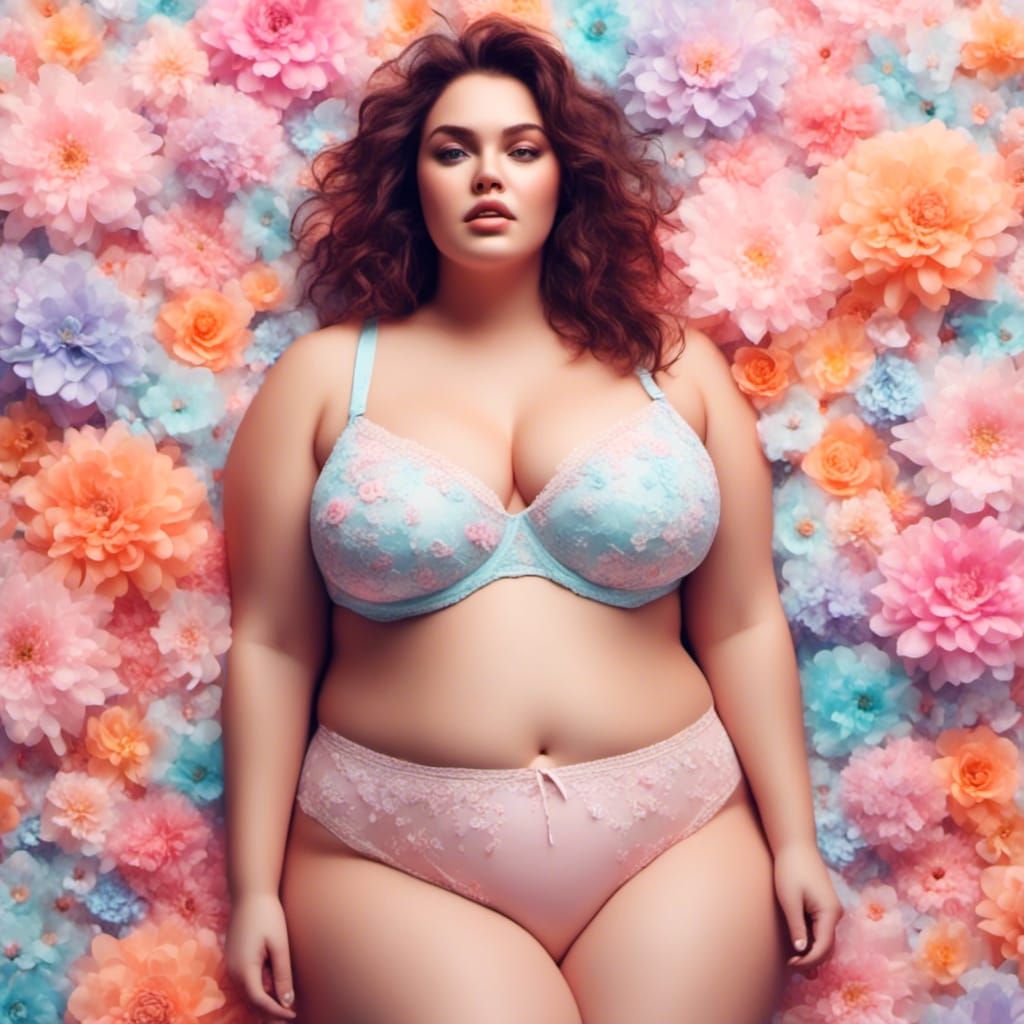 Plus Size Woman in Pastel Lingerie