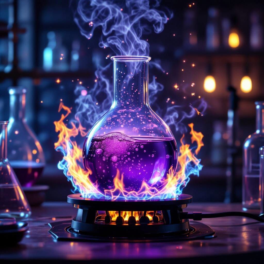 Bubbling Purple Liquid in Magical Lab Beaker